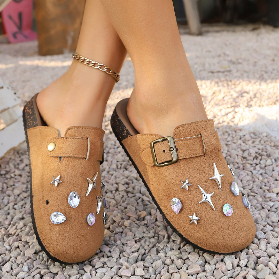 Damen Slip-On Hausschuhe mit modischem Schmuckdesign EB