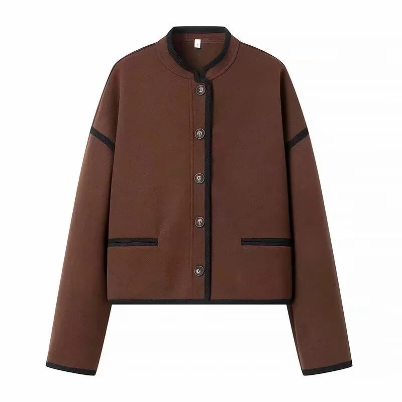 Damen cropped Übergangsjacke mit eleganten Knöpfen und praktischen Taschen EB