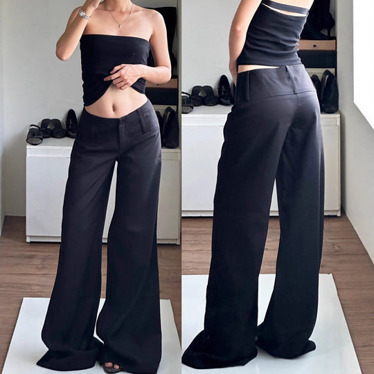 Damen Weite Flared-Hose mit hohem Bund und seitlichen Taschen EB