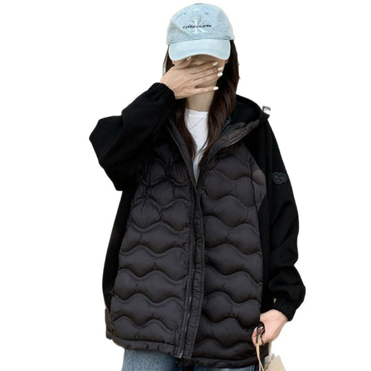 Damen Modische gesteppte Hybridjacke mit Kapuze und praktischen Taschen EB