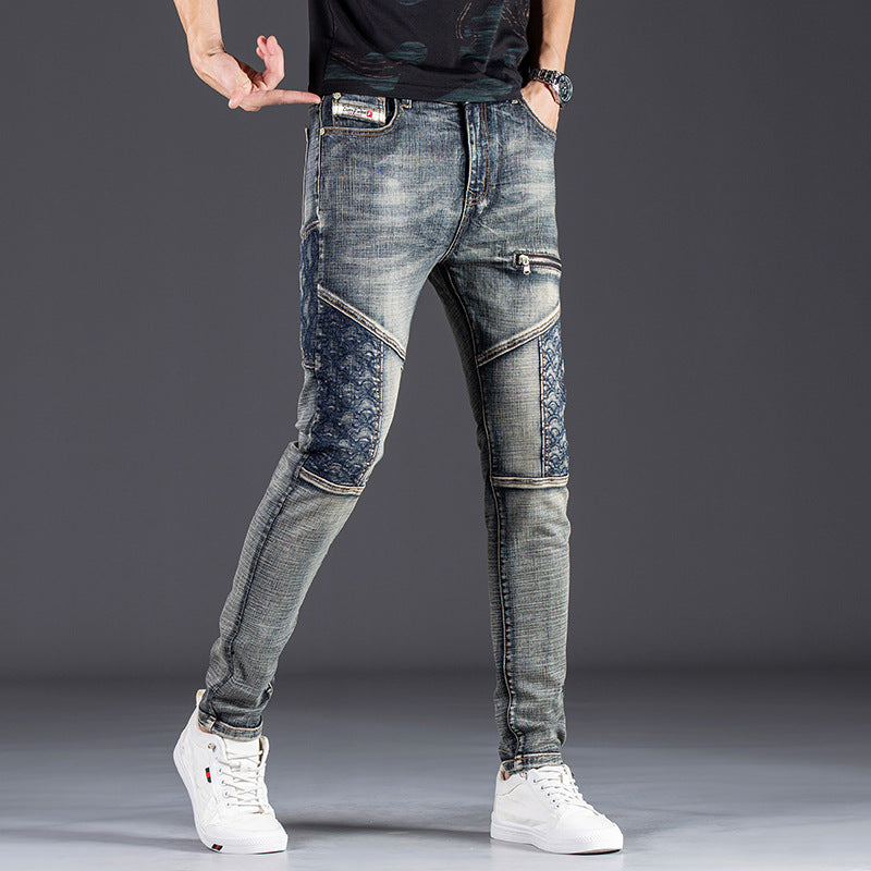 Herren modische Jeans im kreativen Design mit Reißverschlüssen und Detailnähten EB