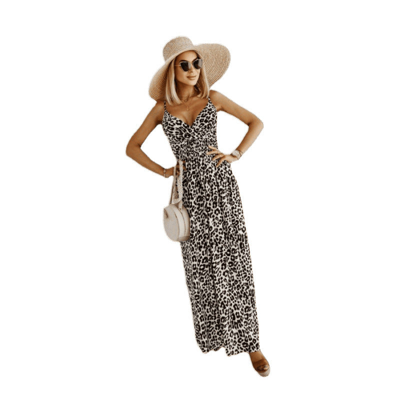 Damen Sleek Leopardenmuster Maxi Kleid EB