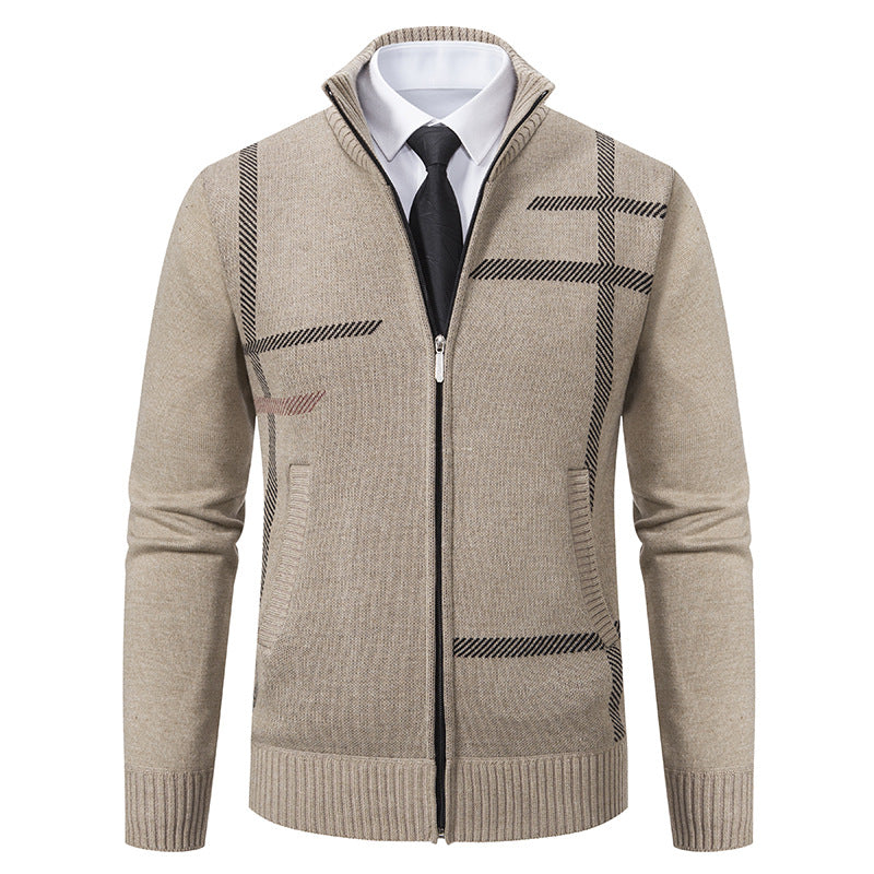Herren Strickjacke mit graphischen Mustern und hohem Kragen EB