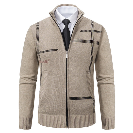 Herren Strickjacke mit graphischen Mustern und hohem Kragen EB