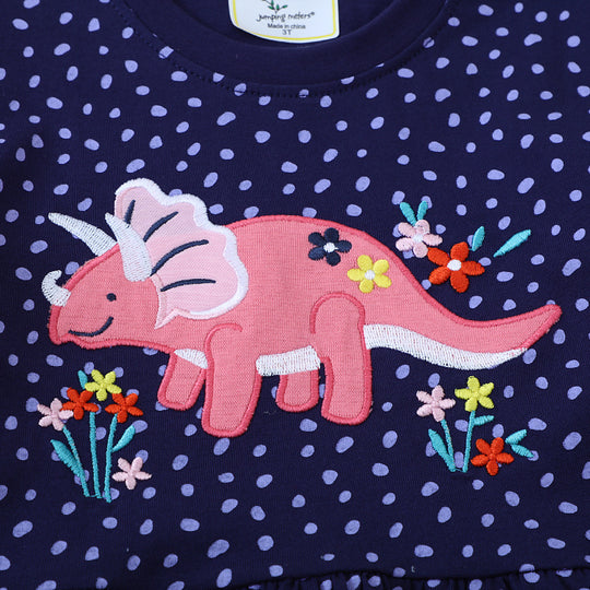 Mädchen T-Shirt Kleid mit buntem Dinosaurier- und Blumenmotiv EB
