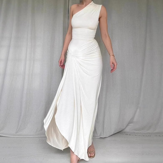 Damen Elegantes asymmetrisches Maxikleid mit raffinierter Drapierung EB