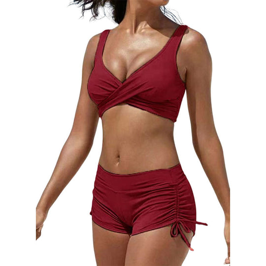 Damen Zweiteiliges Badeanzug-Set mit stylishen Raffungen und Cross-Über Design EB