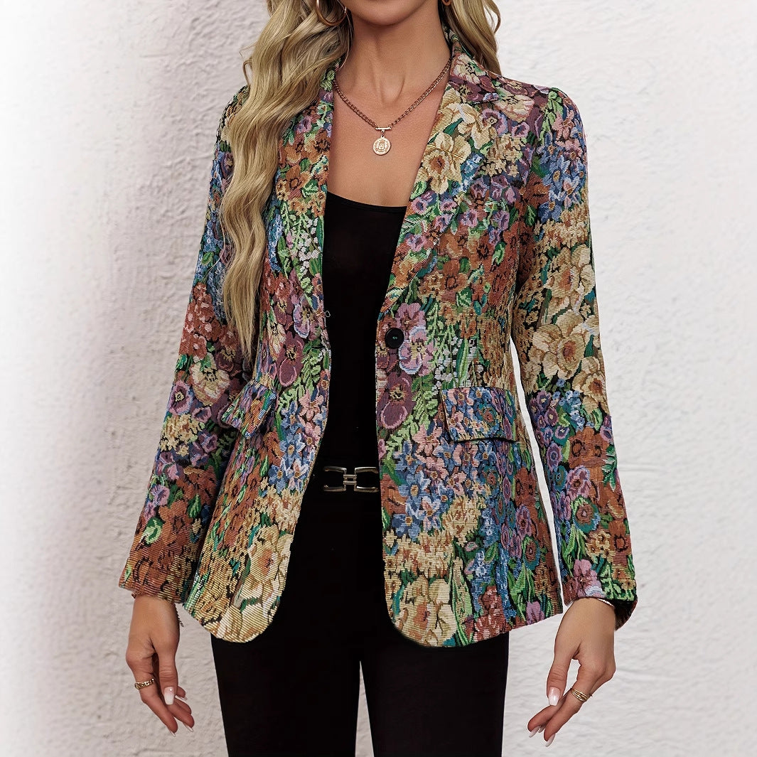 Damen Blazerjacke mit floralem Muster und eleganten Details EB