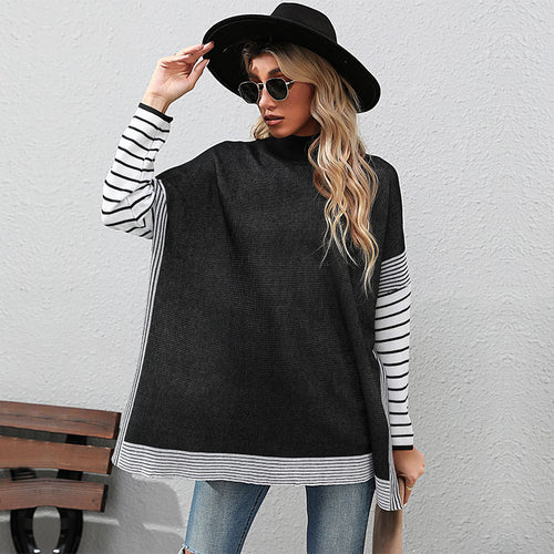 Damen modisches Langarmshirt mit Blockstreifen und asymmetrischem Schnitt EB