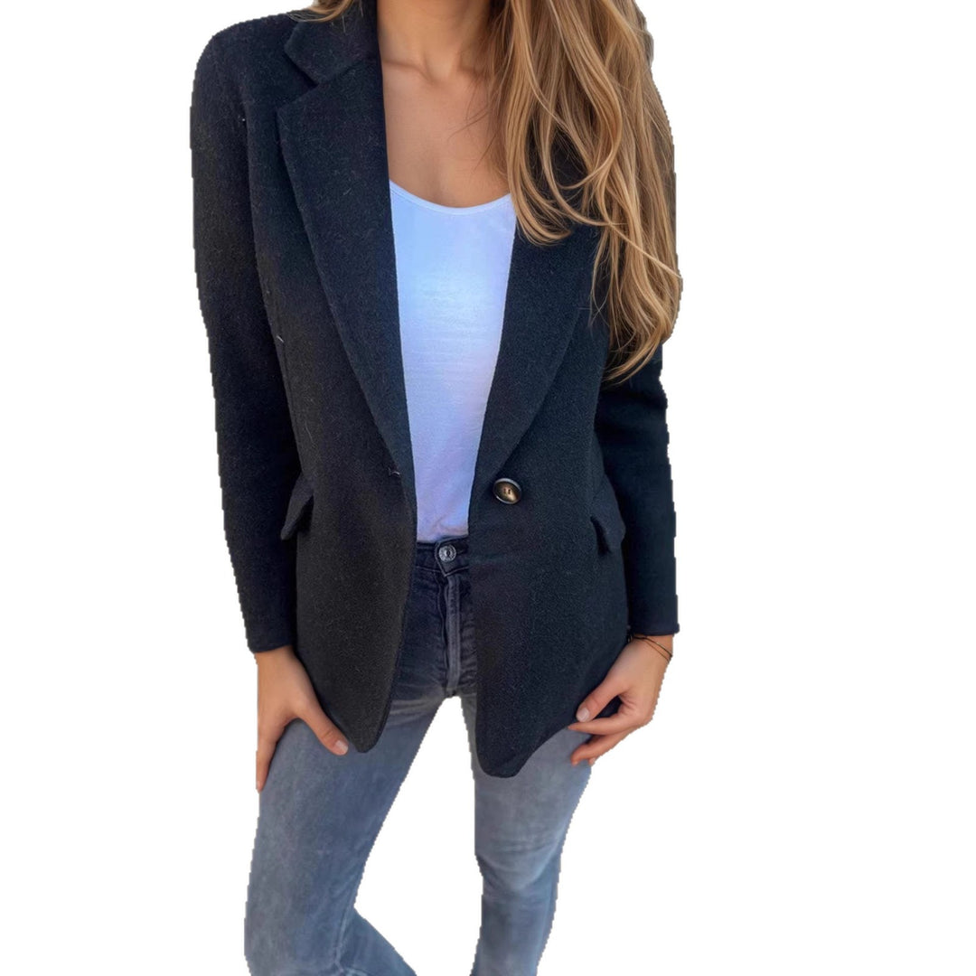 Damen taillierter Bouclé-Blazer mit fallendem Revers und Ein-Knopf-Detail EB
