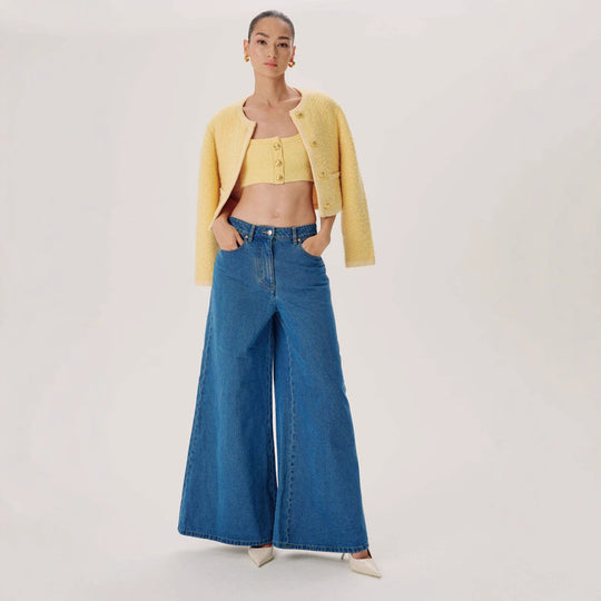 Damen nan hochgeschnittene Palazzo-Denim-Jeans mit betonter Mittelnaht und extra weitem Saum EB