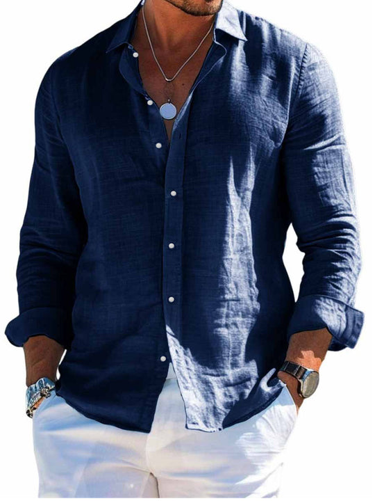 Herren nan strukturiertes Leinenhemd mit offenem Hemdkragen, leichter Textur und lässig-tailored Passform EB