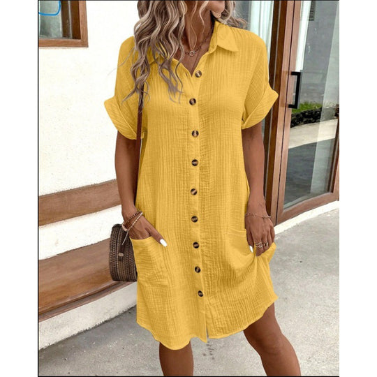 Damen lässiges Freizeitkleid mit Knopfleiste und Taschen EB