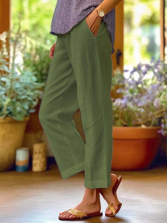 Damen nan lässige Cropped-Hose mit geradem Bein, dezenter Bügelfalte und seitlichen Eingrifftaschen EB