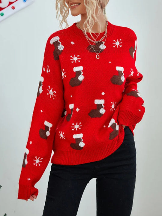 Damen kuscheliger Weihnachtspullover mit festlichem Motiv EB