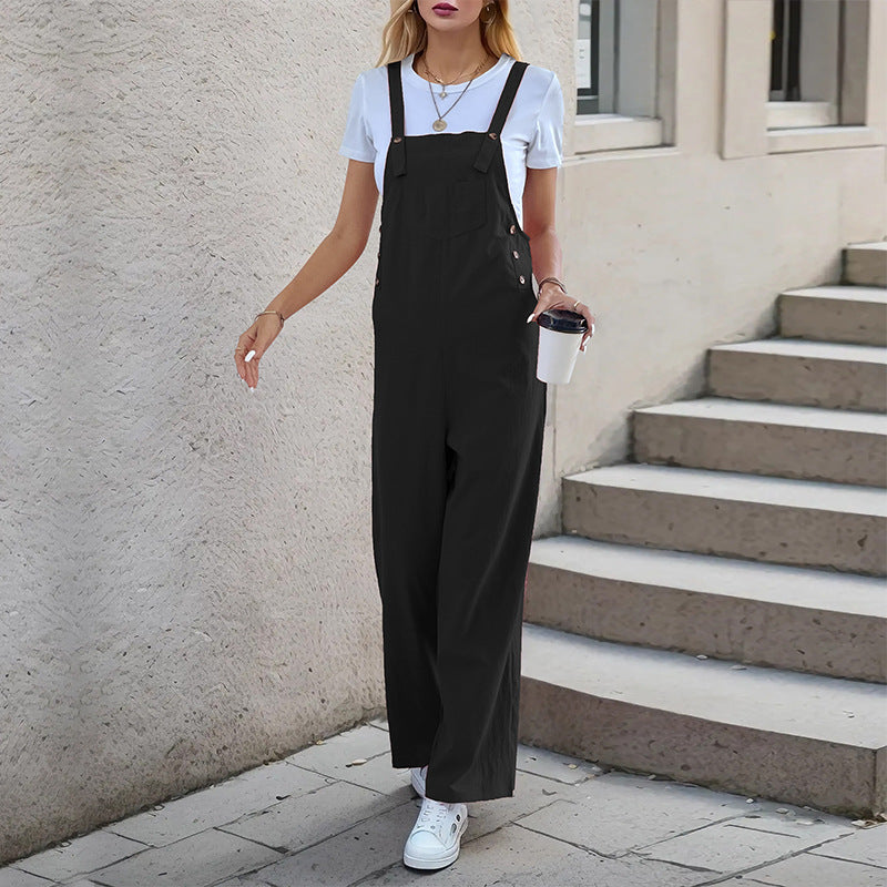 Damen lässiger Jumpsuit mit breitem Bein und seitlichen Taschen EB