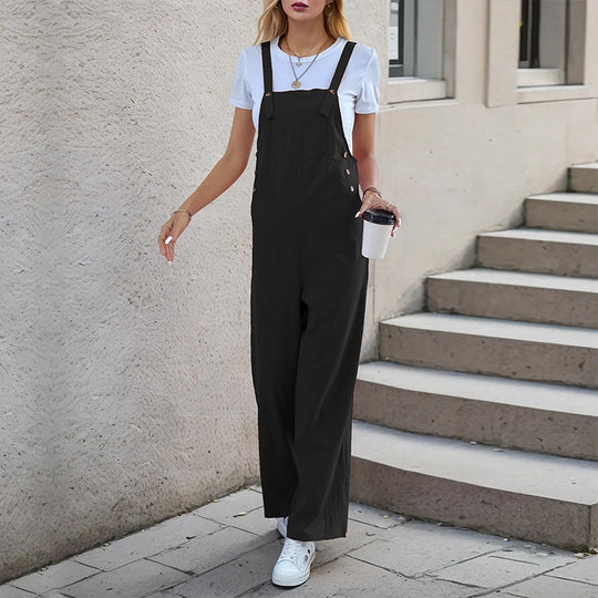 Damen lässiger Jumpsuit mit breitem Bein und seitlichen Taschen EB