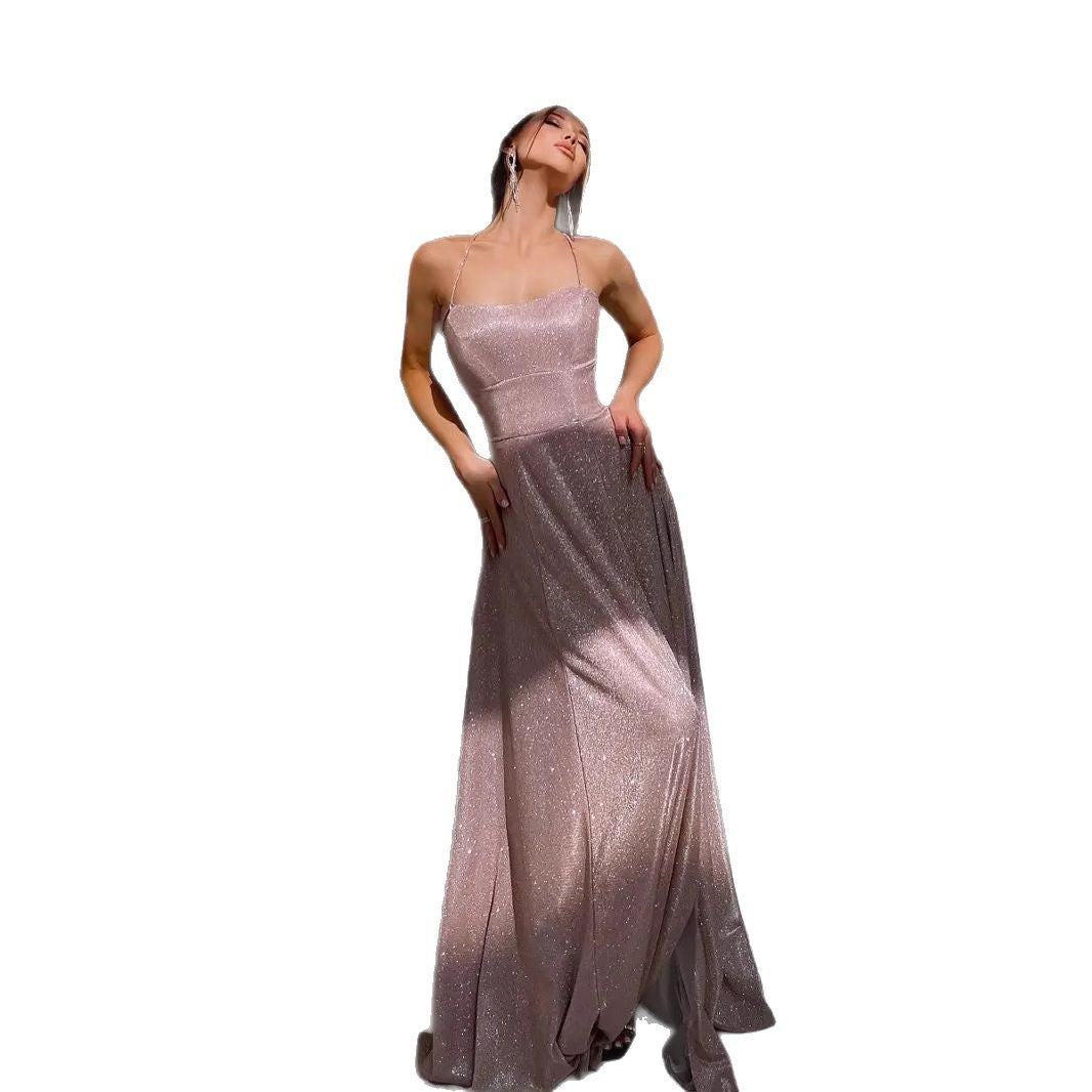 Damen Glamouröses Abendkleid mit offenem Rücken und funkelnder Stoffqualität EB