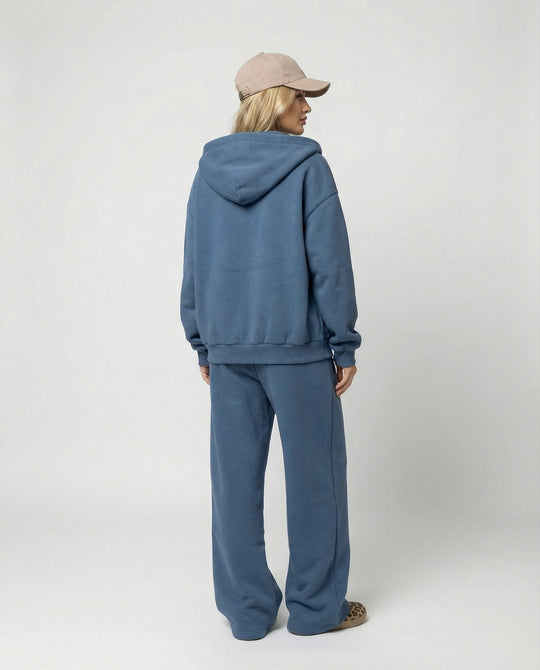 Damen luxuriöses Velours-Joggingset mit Reißverschluss-Hoodie, Kängurutasche und weit geschnittener hochgeschnittener Hose EB