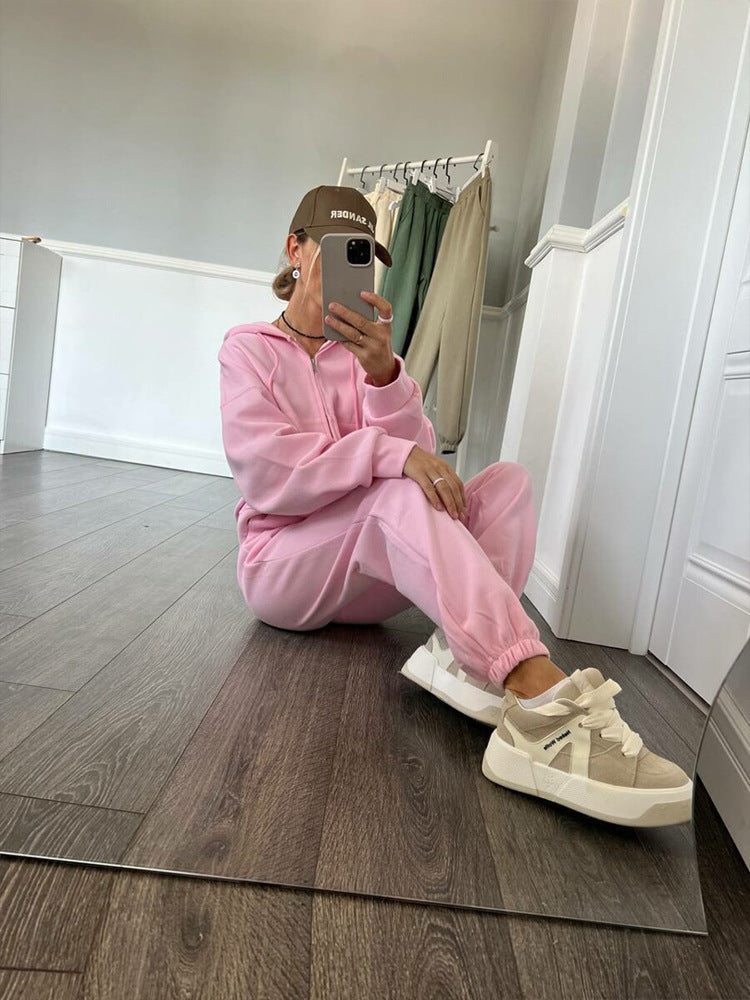 Damen lässiges Kapuzen-Sweatshirt und Jogginghose Set in Oversize-Passform mit Reißverschluss und Kängurutasche Eichborn Berlin