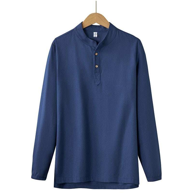 Herren nan langärmeliges Henley-Shirt mit Stehkragen und verdeckter Knopfleiste aus Baumwollmix EB