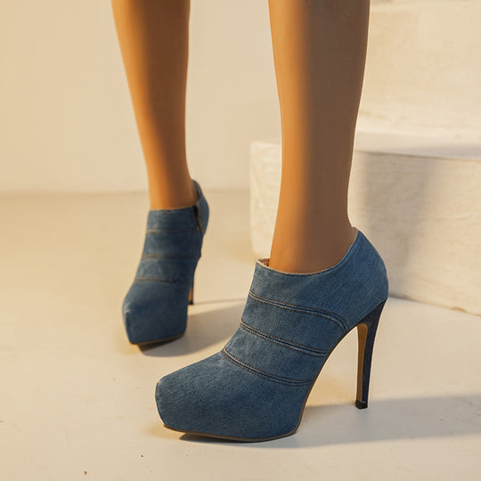 Damen High-Heels mit modischem Denim-Schnitt und elegantem Absatz EB