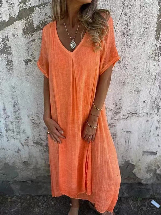 Damen Leichtes Sommerkleid mit V-Ausschnitt und weiten Ärmeln EB