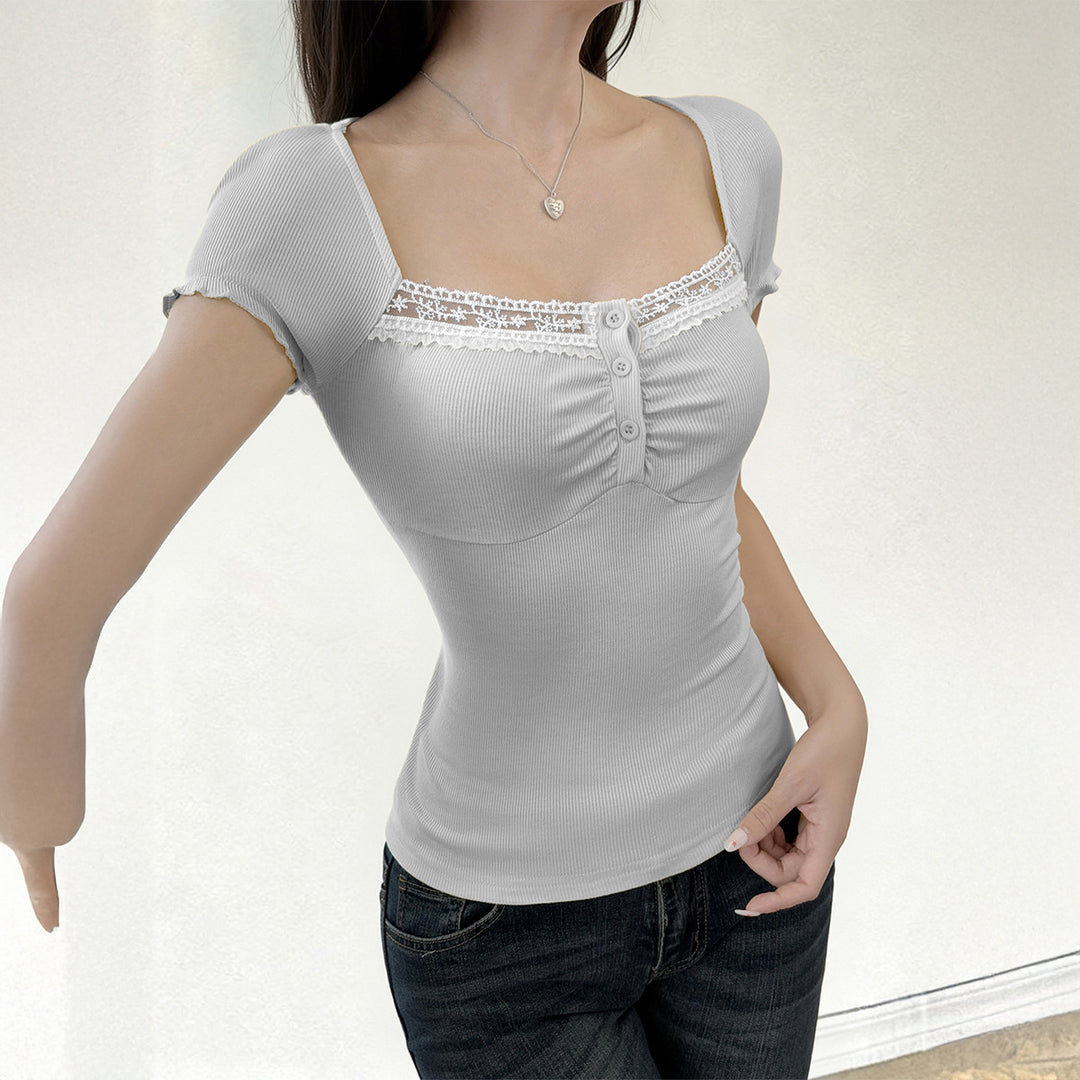 Damen figurbetontes Trägershirt mit Spitzenakzenten EB