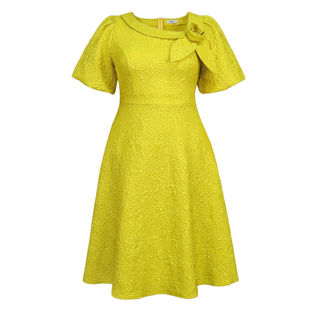 Damen Elegantes Kleid mit strukturierter Blumenapplikation EB