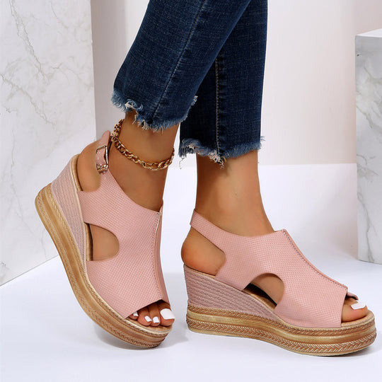 Damen Wedge-Sandalen mit offenem Zehenbereich und eleganter Schnalle EB