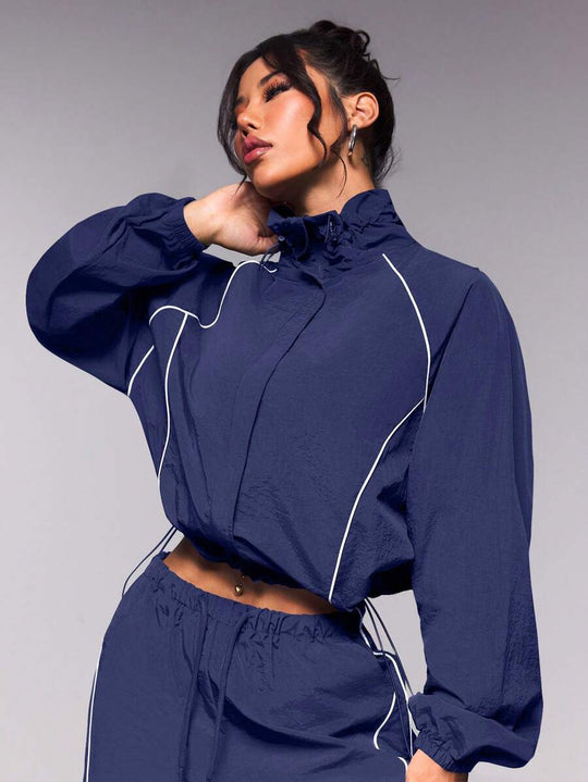 Damen modische Windbreaker-Jacke im lässigen Schnitt mit elastischen Details und hohem Kragen EB