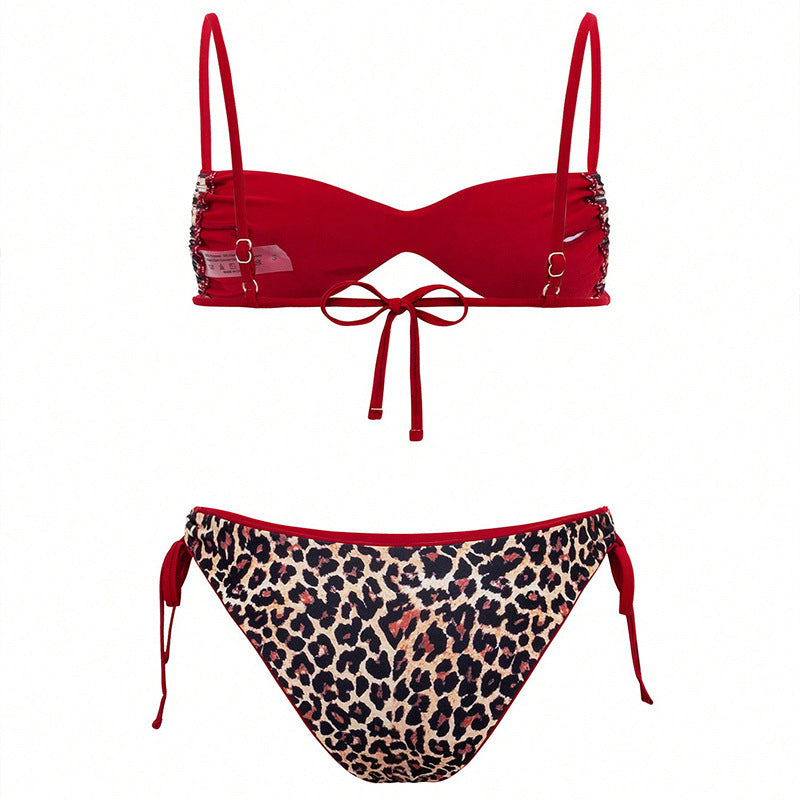 Damen Triangel-Bikini mit animalischem Druck und verstellbaren Trägern EB