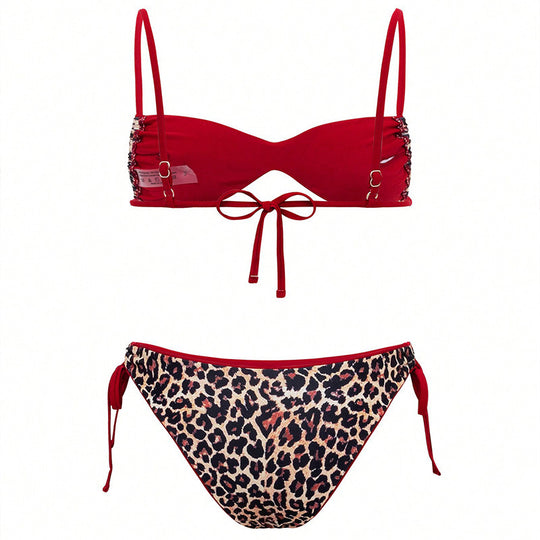 Damen Triangel-Bikini mit animalischem Druck und verstellbaren Trägern EB