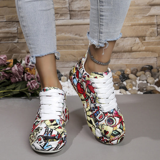 Damen modische High-Top Sneakers mit buntem Grafikdesign EB
