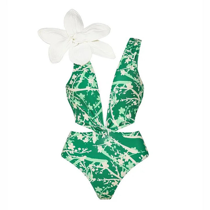 Damen Bikiniset mit besonderem Blumendekor und langem Wickelrock EB