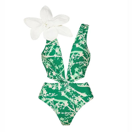 Damen Bikiniset mit besonderem Blumendekor und langem Wickelrock EB