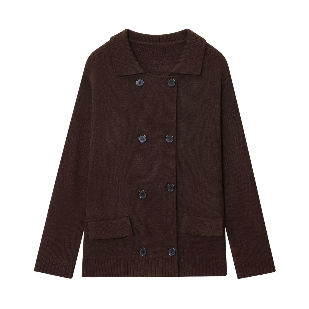 Damen elegante Strickjacke mit doppelter Knopfleiste und praktischen Taschen EB