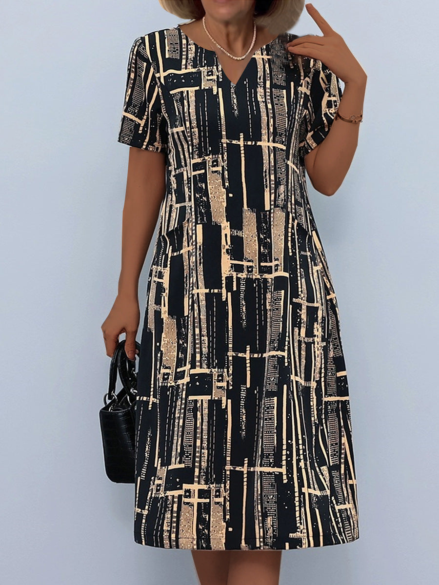Damen Maxikleid mit modernem grafischen Muster und fließendem Schnitt EB