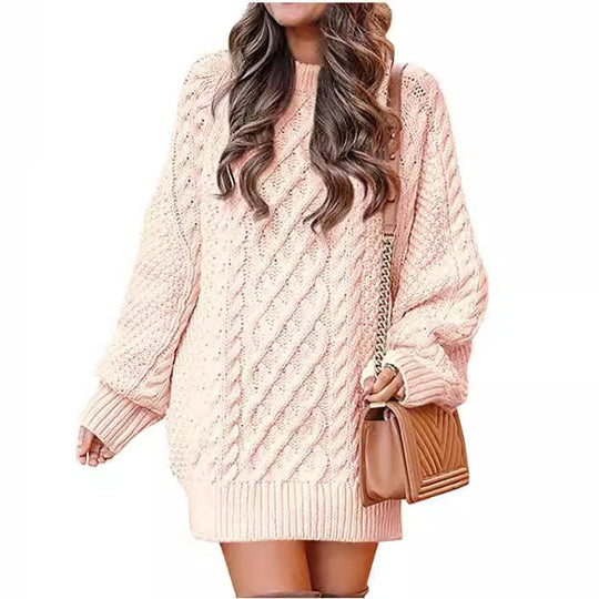 Damen Großer Strickpullover mit Zopfmuster und lässigem Schnitt EB