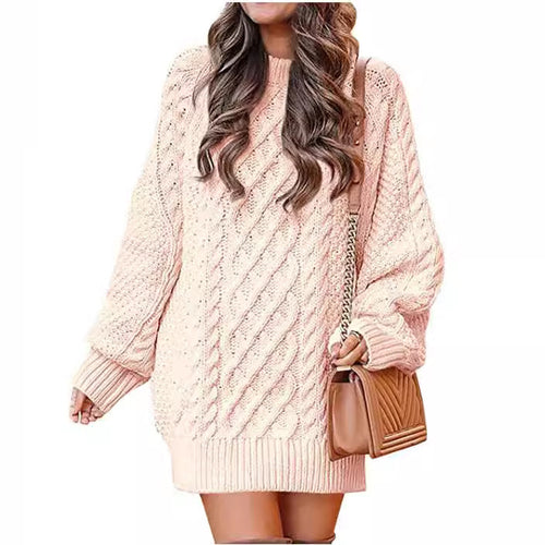 Damen Großer Strickpullover mit Zopfmuster und lässigem Schnitt EB