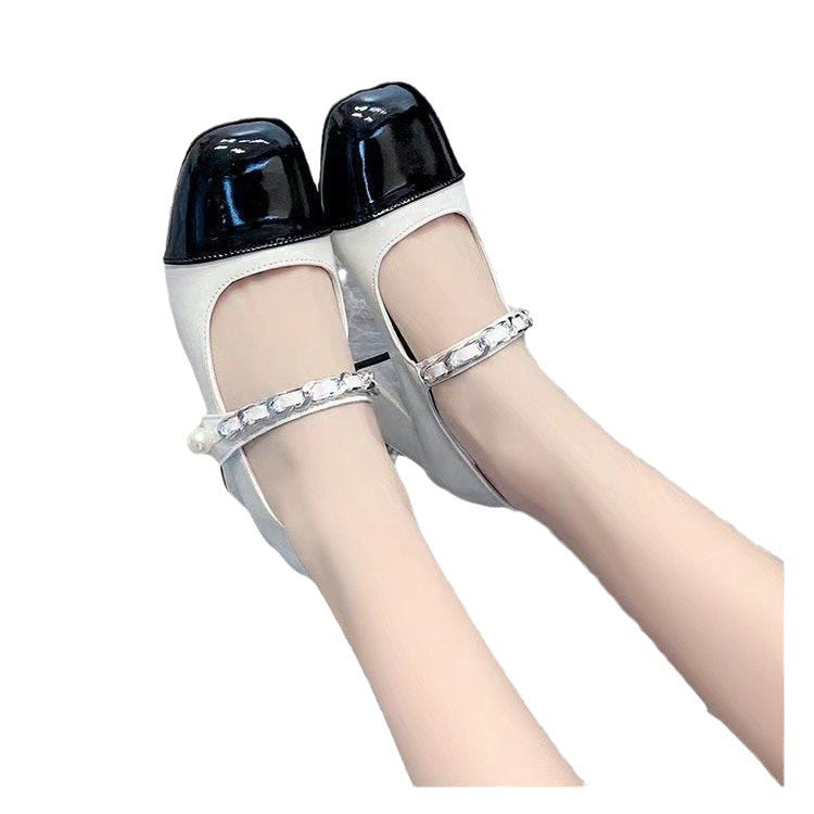 Damen Schicke Ballerinas mit dekorativem Riemen und komfortablem Blockabsatz EB