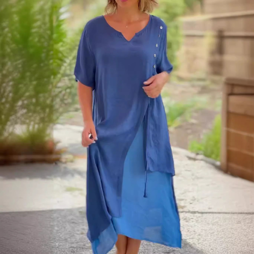 Damen Midi-Kleid mit seitlichem Schlitz und knöpfbarem Detail EB