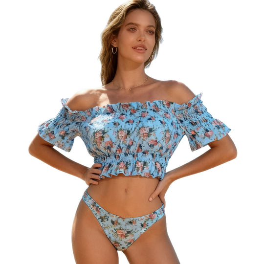 Damen Off-Shoulder-Bikini-Set mit floralen Akzenten EB