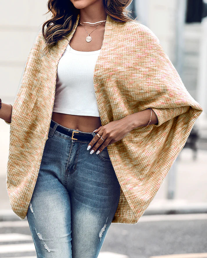 Damen Oversized Strickponcho mit offener Front und Bouclé‑Struktur EB