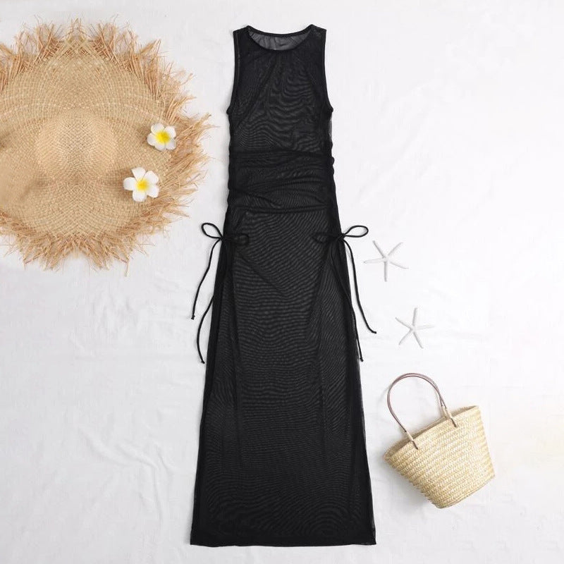 Damen Langarm-Strandkleid mit verstellbaren Schnürungen EB