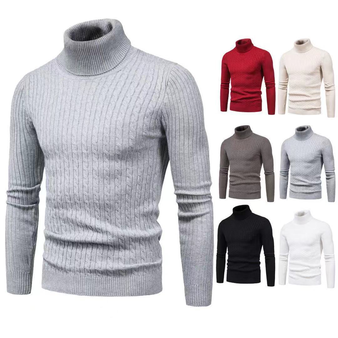 Herren nan schlanker Rollkragenpullover mit Zopfstruktur, feinem Rippstrick und elastischen Bündchen EB