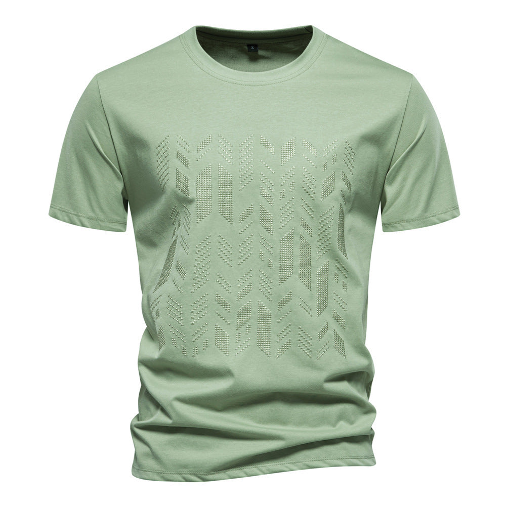 Herren nan Rundhalsshirt aus Baumwollmix mit geometrischer Laserperforation und geradem Schnitt EB