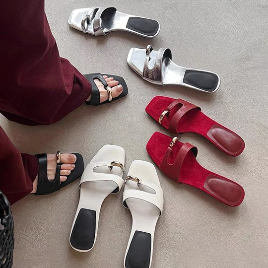 Damen modische Slides mit metallischem Akzent EB