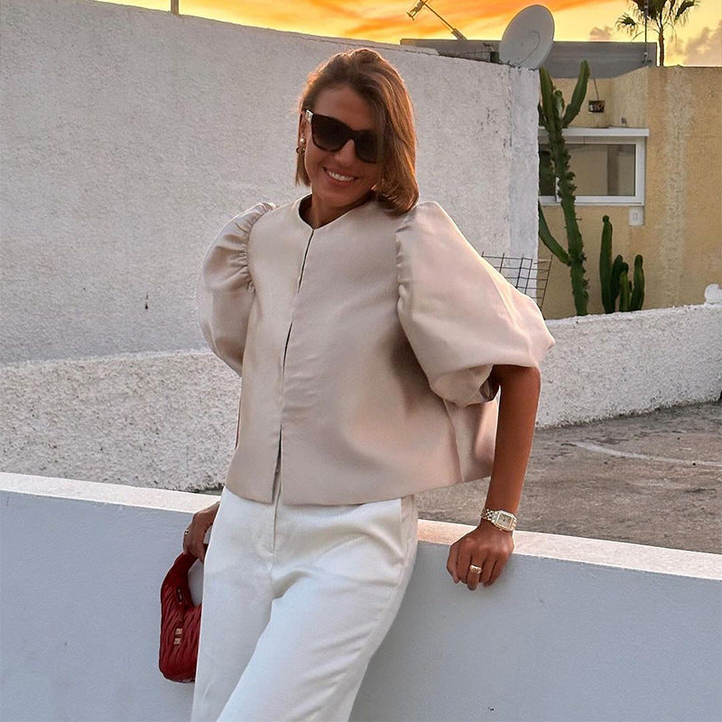 Damen stilvolle Bluse mit puffärmeln EB
