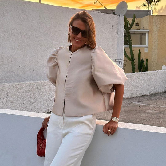 Damen stilvolle Bluse mit puffärmeln EB